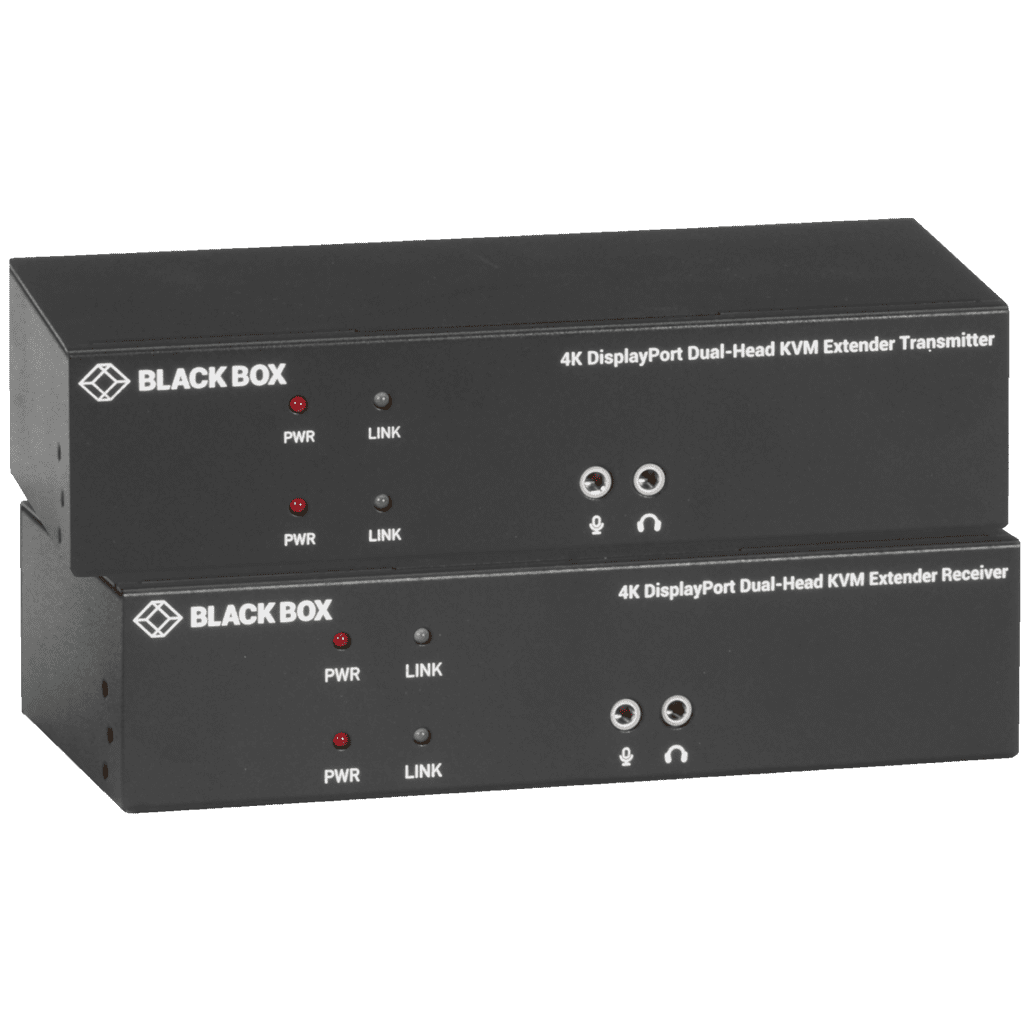 Transmitter und Receiver des KVXLCDP-200 Black Box Dual-Head KVM CATx Extender
